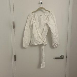 Reformation White Linen Wrap Top Small Small